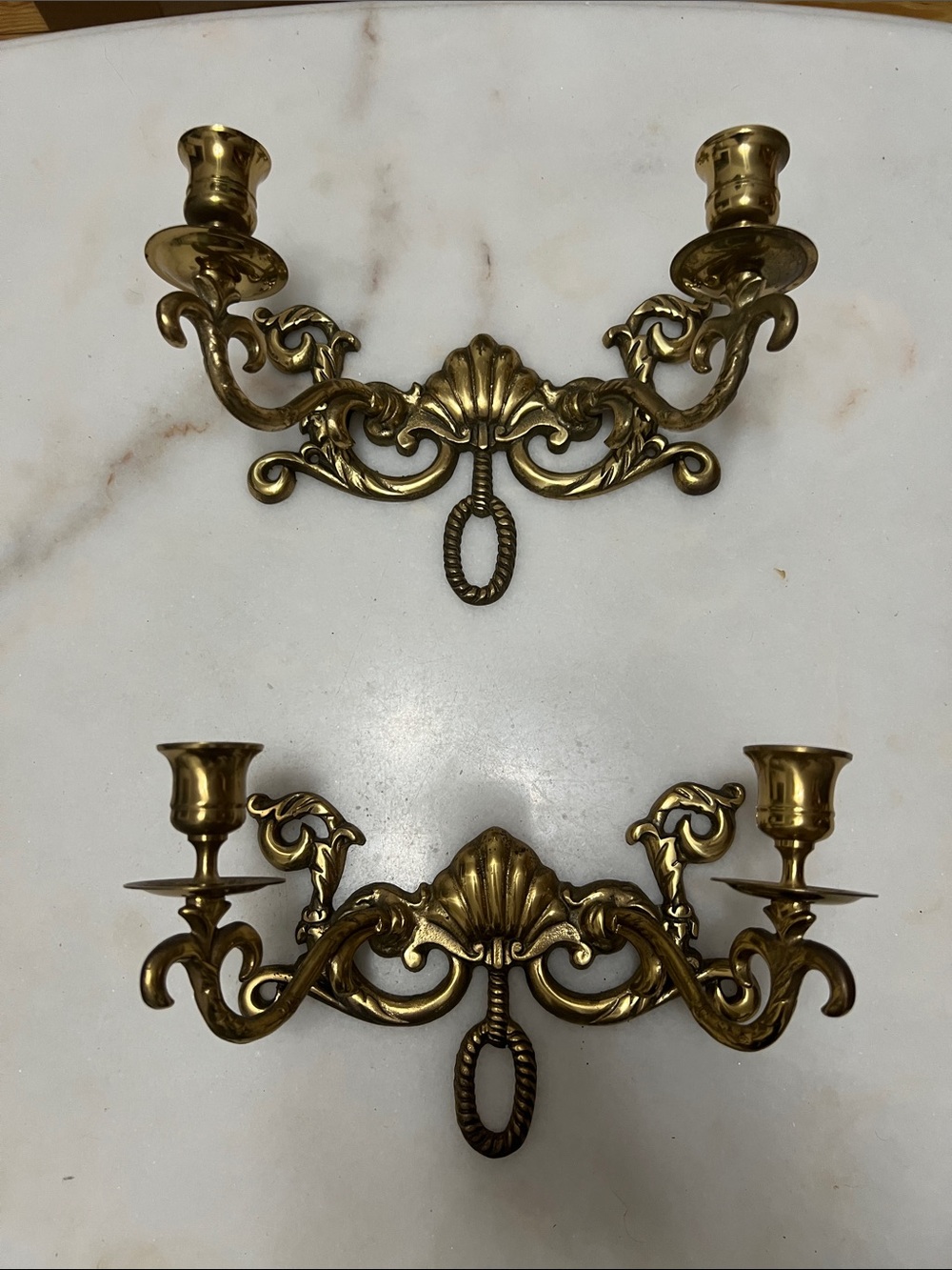 Source Unknown Brass Double-Arm Wall Sconces - Gold Tone